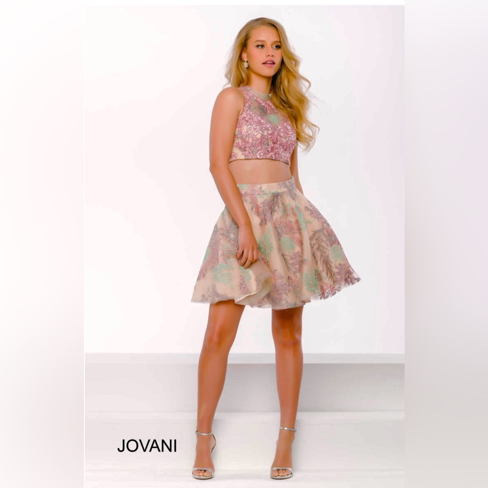 JOVANI FORMAL MULTICOLOR EMBROIDERED PRINT DRESS
